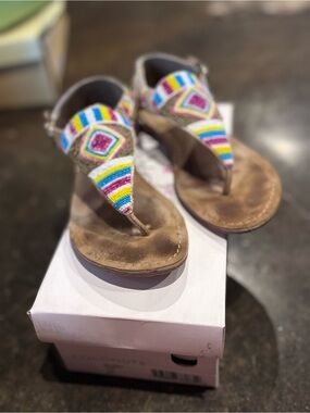 Multicolor Beaded Thong Sandals - Brown